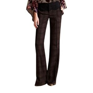 Anthropologie Elevenses The Brighton Plaid Lace Waist Wide Leg Trousers Size 2